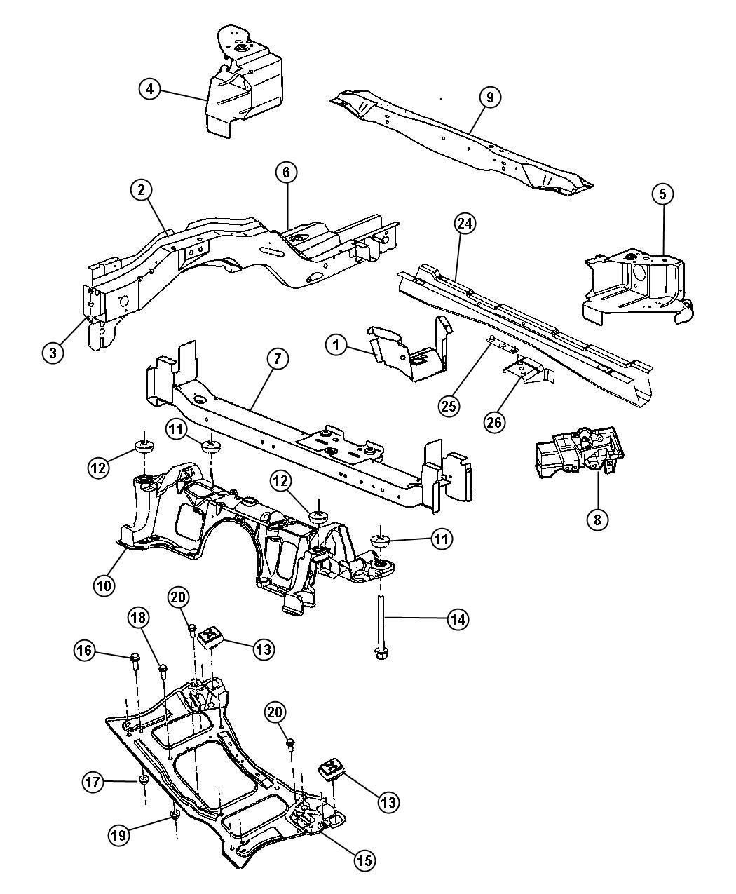 2007 Dodge Caravan Crossmember. Floor pan. Export - 05020010AB | Myrtle